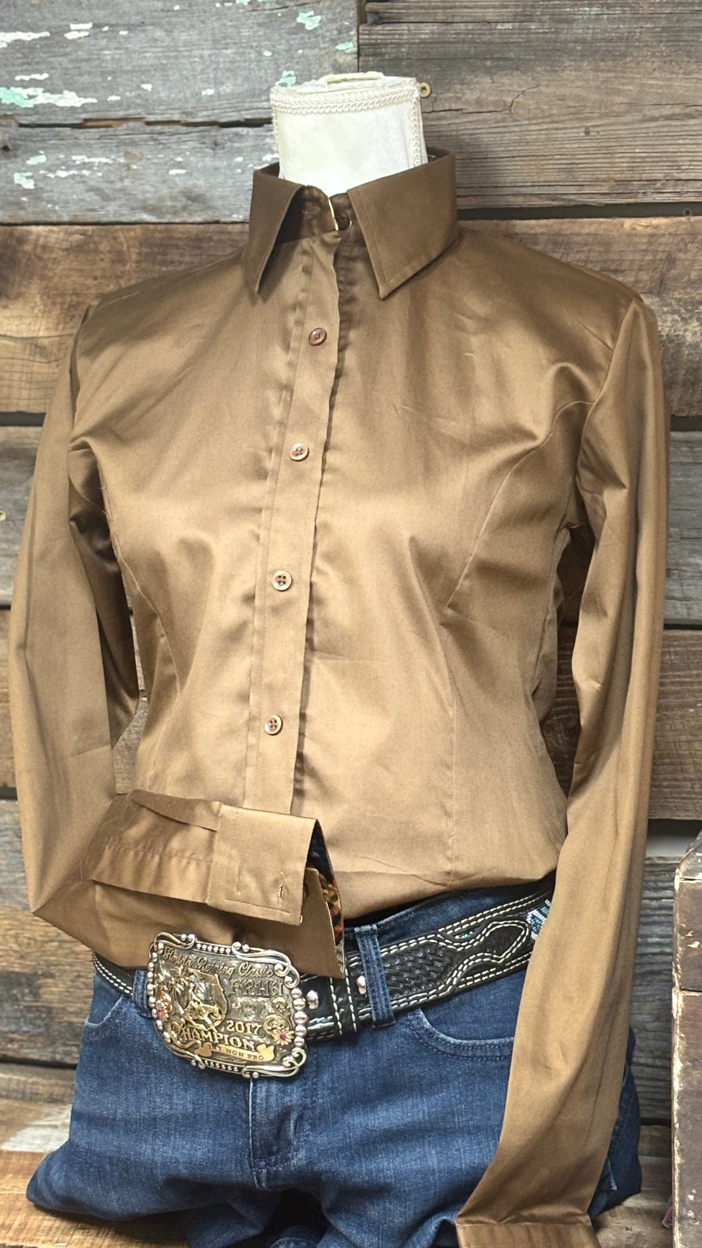 RHC Sateen Concealed Zipper Show Shirt - Brown - Henderson's Western Store