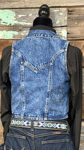 Load image into Gallery viewer, Denim Fringe Concho Vest by Rock &amp; Roll
