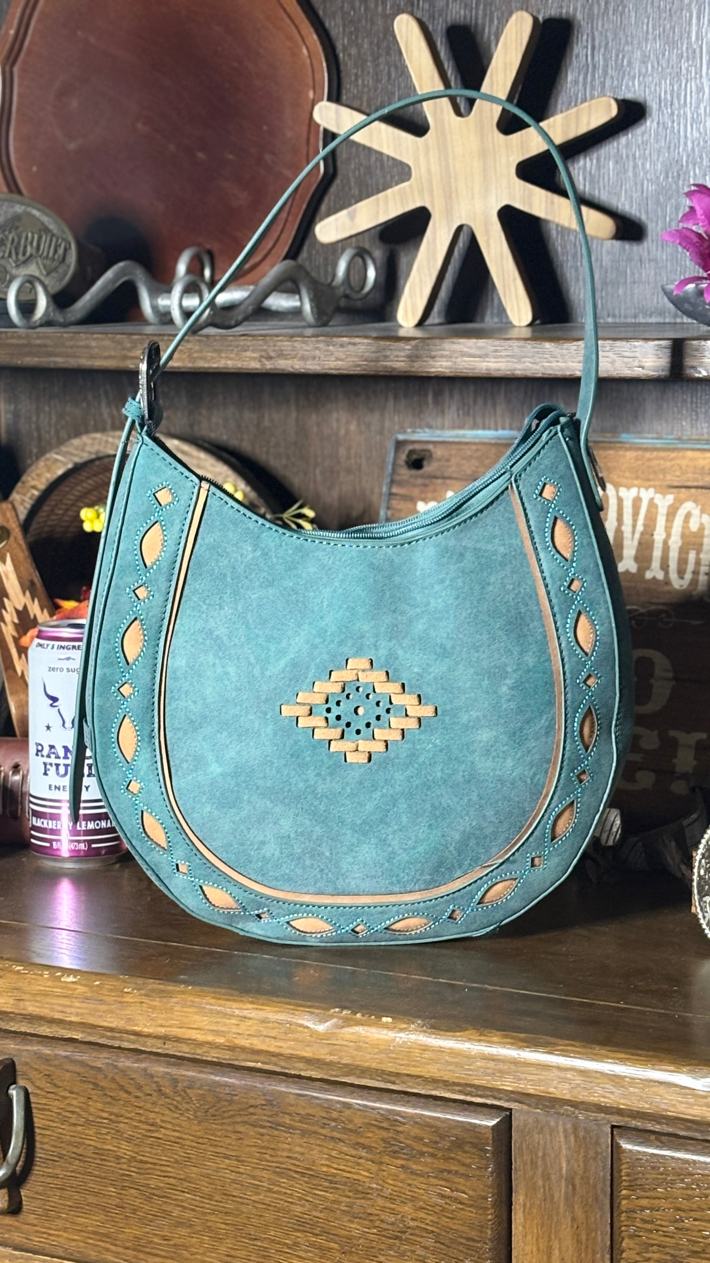 MW Aztec Cut-Out Hobo Shoulder Bag ~ Turquoise - Henderson's Western Store