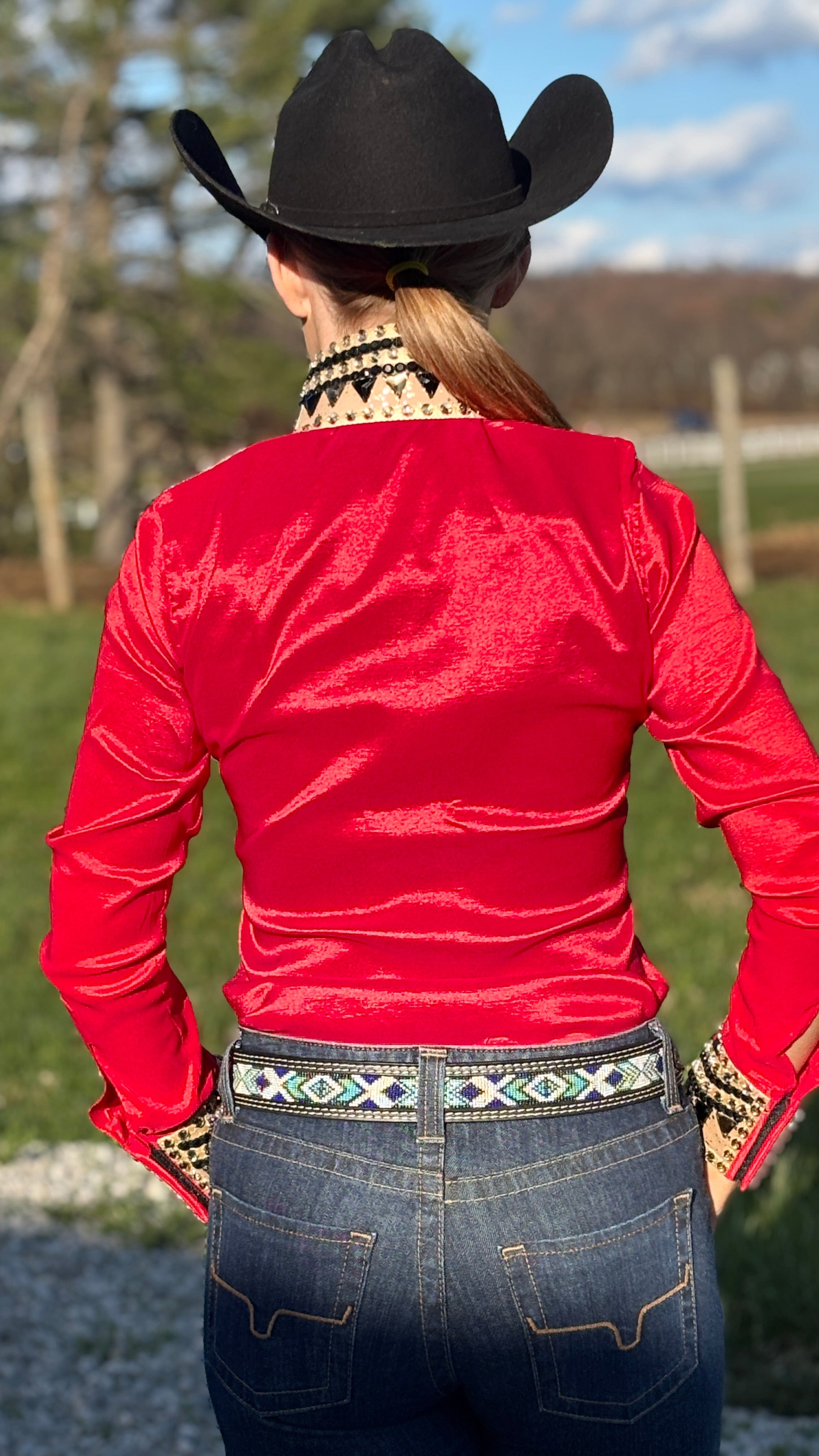 RHC Taffeta Bling Concealed Zipper Show Shirt -Red - Henderson's Western Store