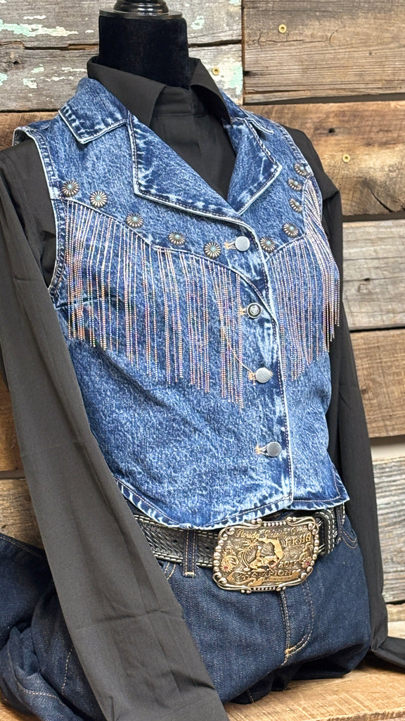 Denim Fringe Concho Vest by Rock & Roll