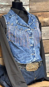 Load image into Gallery viewer, Denim Fringe Concho Vest by Rock &amp; Roll