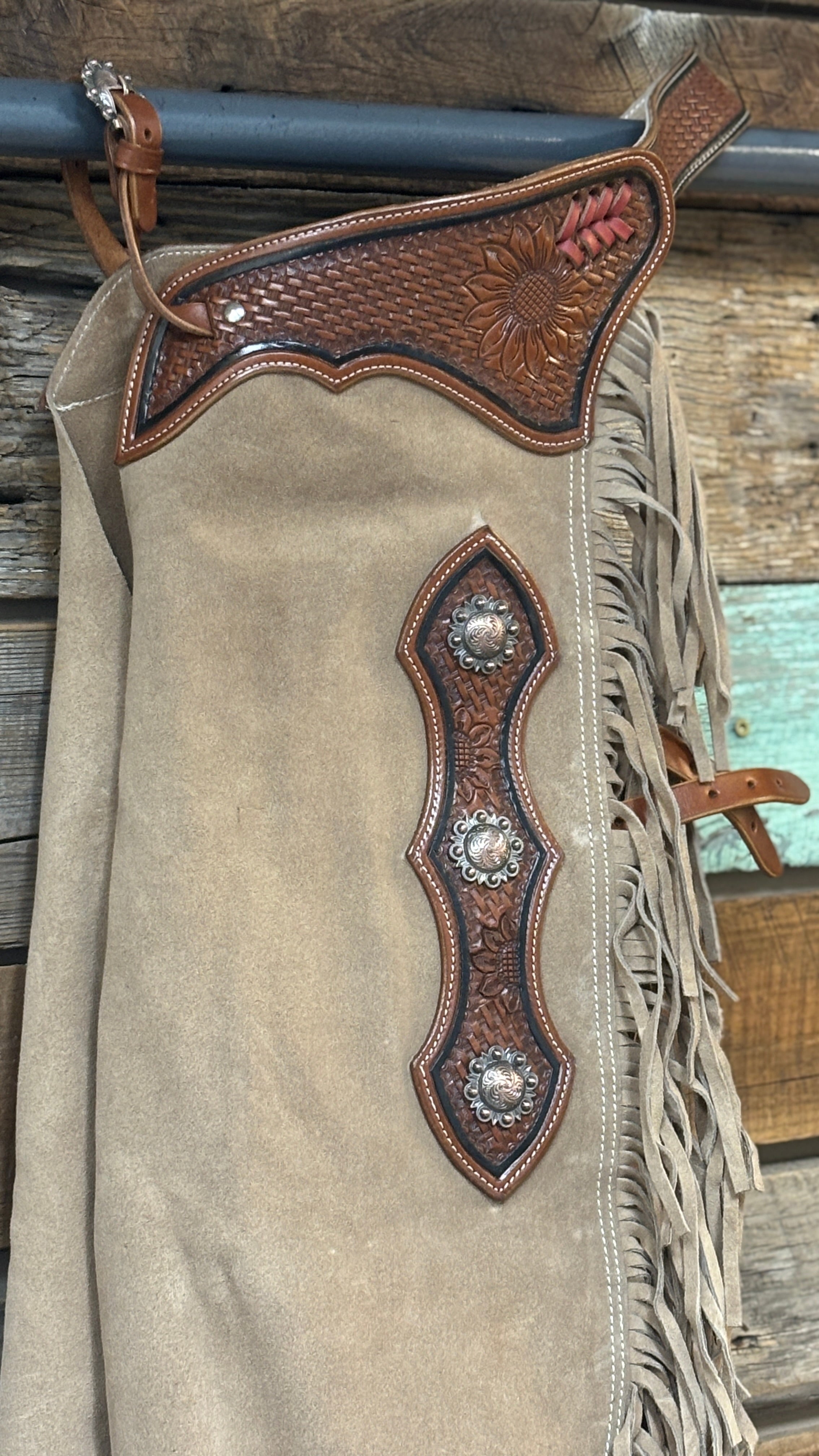 Sand Suede Chink ~ Sunflower & Basket Tooling - Henderson's Western Store