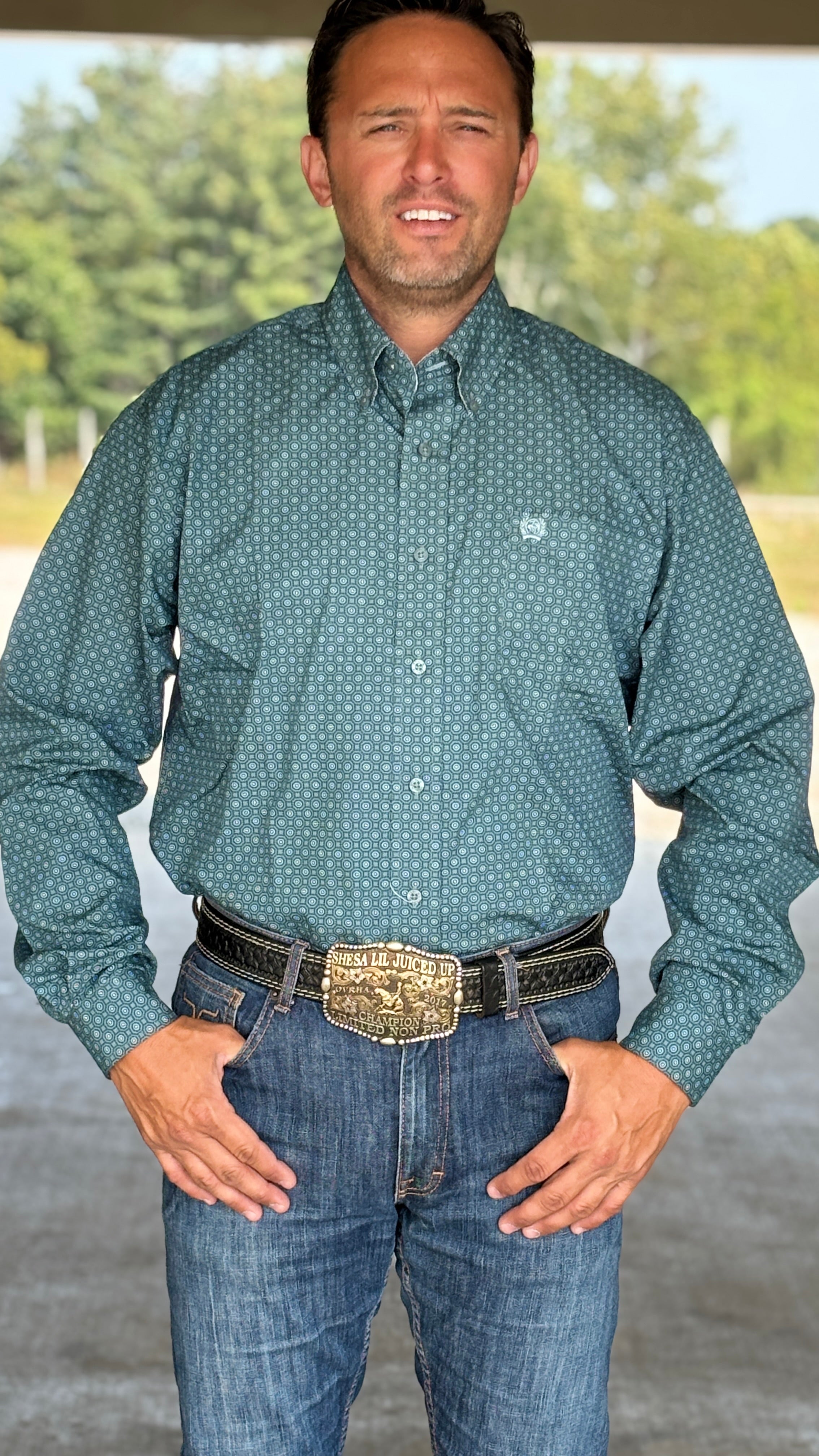 Cinch Plain Weave  ~ Green Geo - Henderson's Western Store
