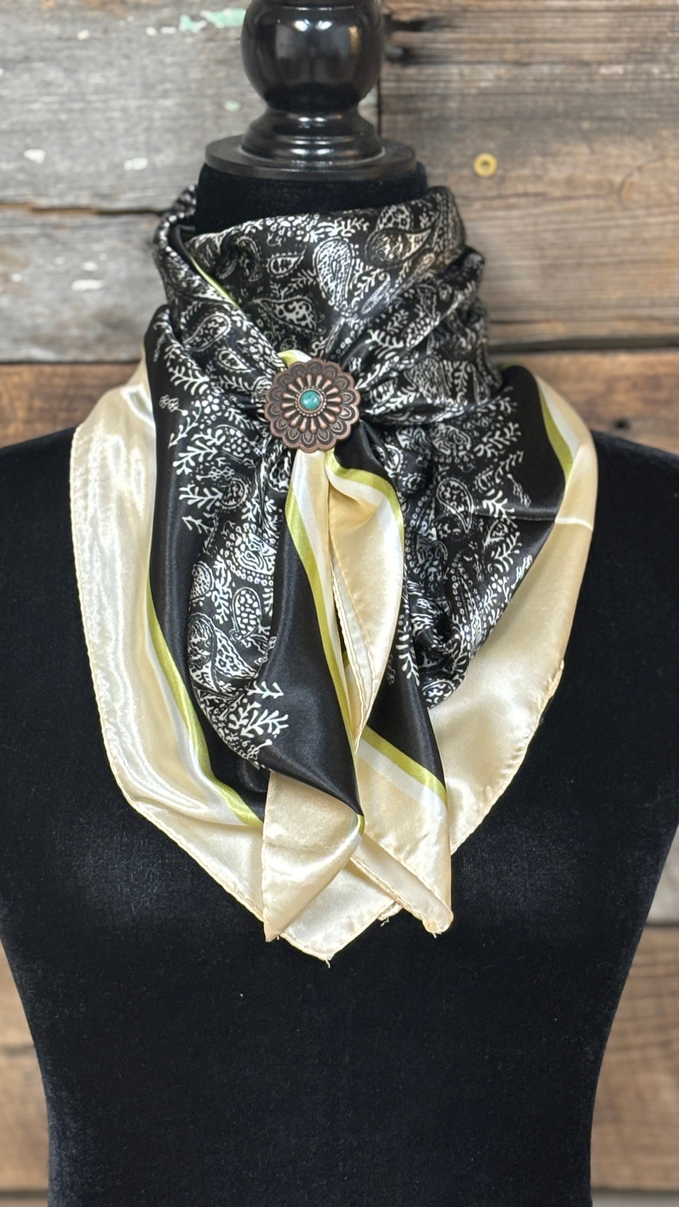 Rodeo Drive Wild Rags/Scarf ~ Black & Cream Paisley - Henderson's Western Store