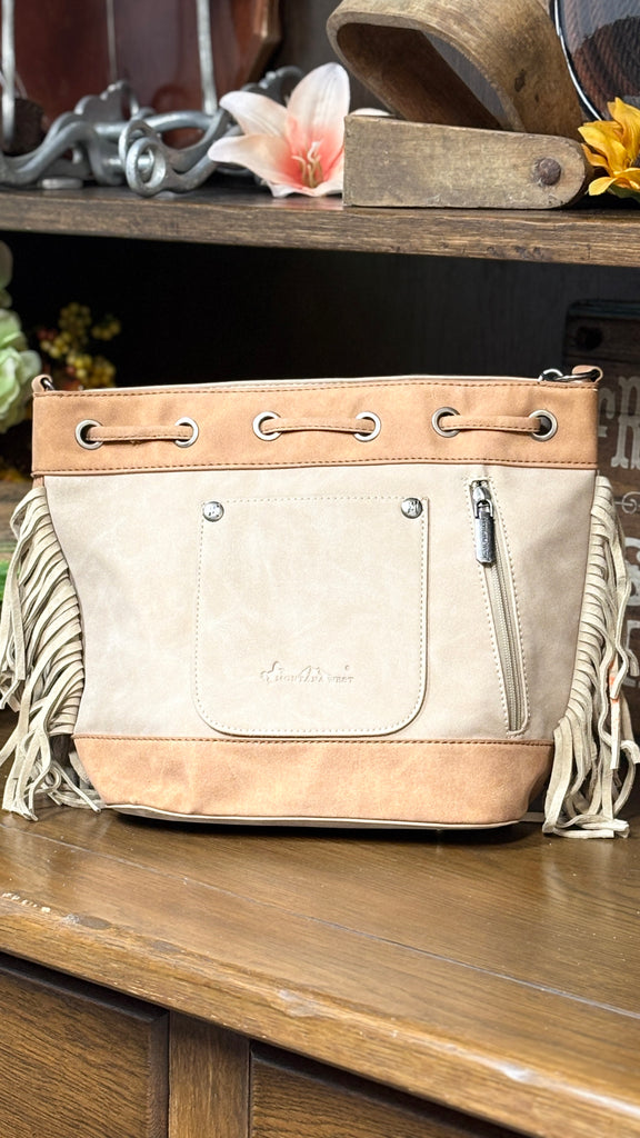MW Embroidered Drawstring Shoulder Bag