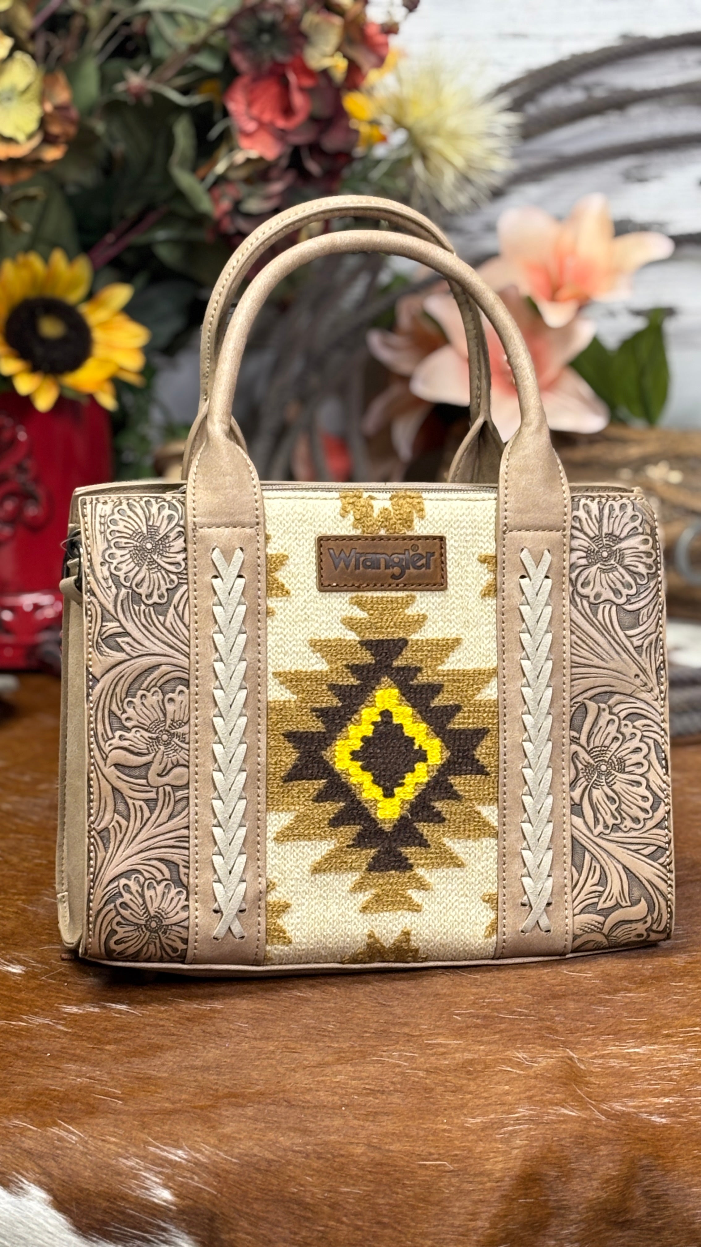 Wrangler Tooled Aztec Tote ~ Tan - Henderson's Western Store