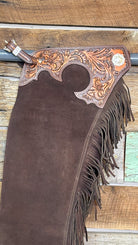 Suede Tooled Top Chaps ~ Chocolate - Henderson's Western Store