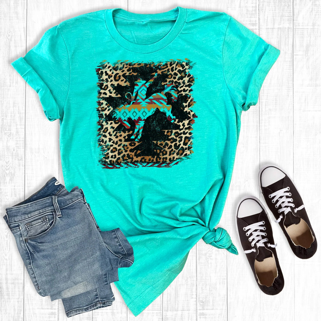 Leopard Aztec Bucking Horse Tee - Henderson's Western Store