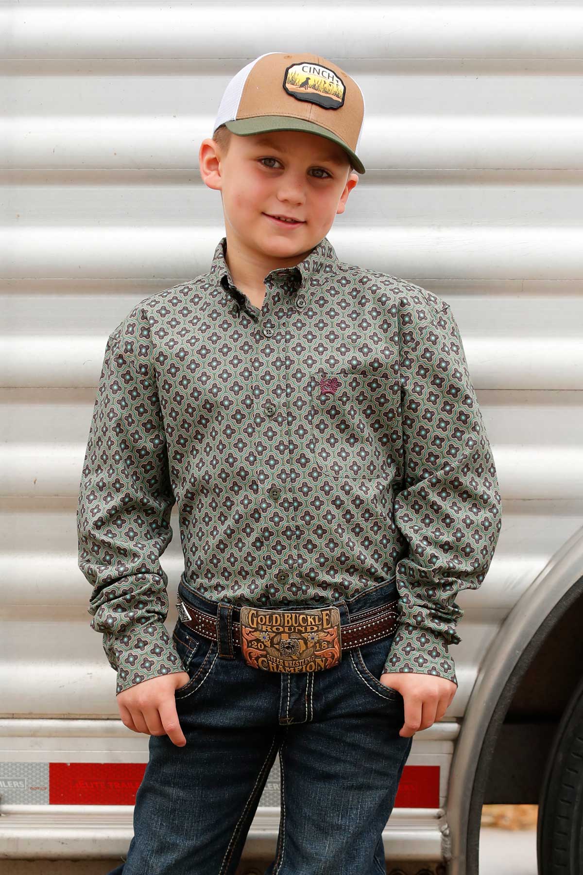 Boy's Cinch Geo Print ~ Olive - Henderson's Western Store