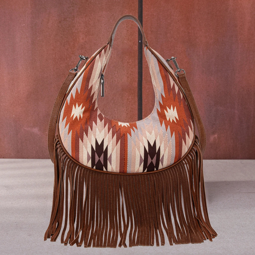 MW Aztec Fringe Crescent Tote