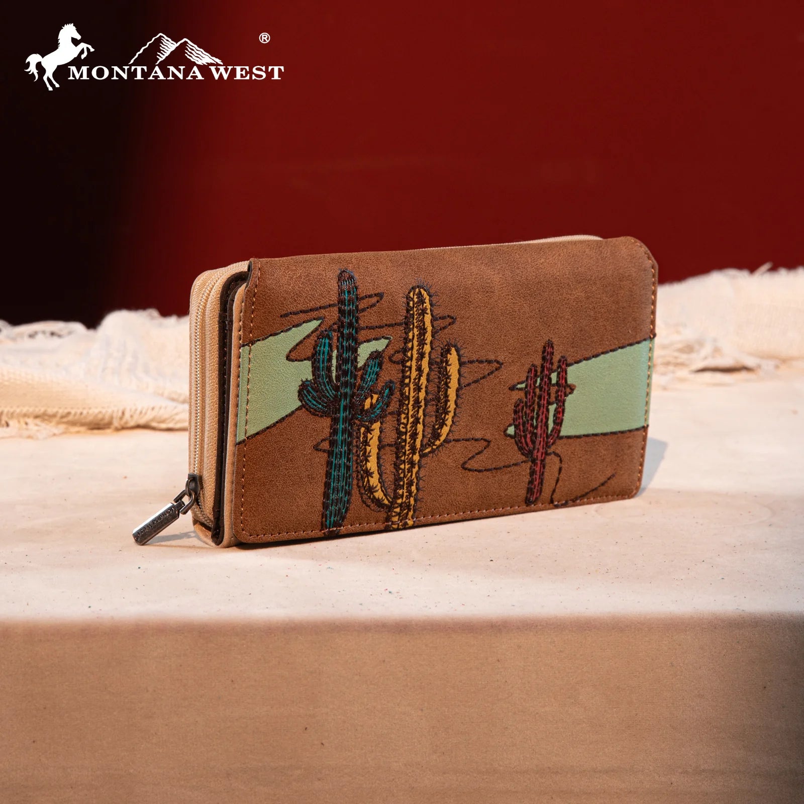 MW Embroidered Cactus Wallet ~ Brown - Henderson's Western Store