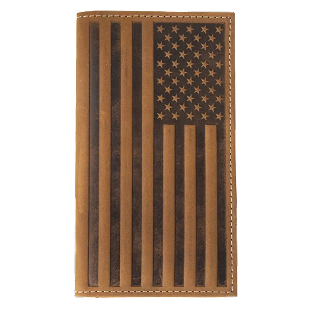 Brown Embossed Flag Rodeo Wallet ~ Checkbook - Henderson's Western Store