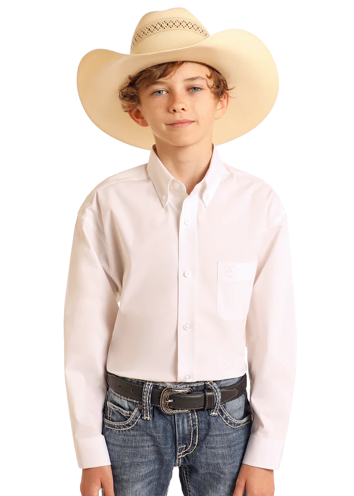 Panhandle Boy's Solid White Western Button Down