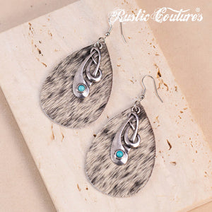 Load image into Gallery viewer, Rustic Couture&#39;s Cowhide Tear Drop Dangling Earring - Henderson&#39;s Western Store