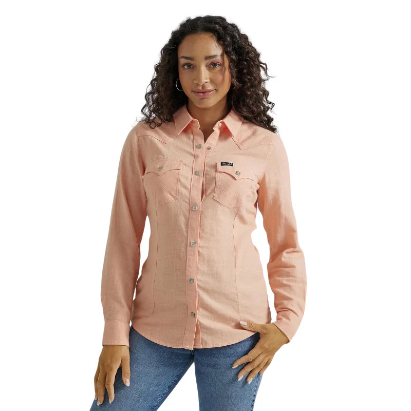 Ladies Wrangler Retro Shirt ~ Peach - Henderson's Western Store