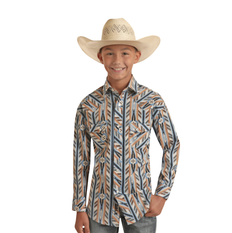 Boy's Dale Brisby Aztec Print by Rock & Roll ~ Blue - Henderson's Western Store