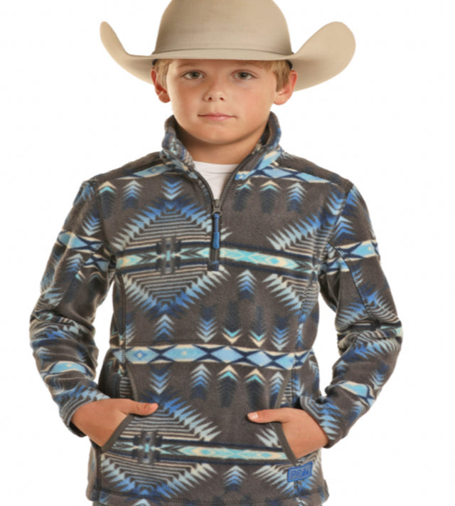 Boy's Aztec Fleece Pullover by Powder River ~ Charcoal - Henderson's Western Store