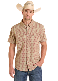 Men's Medallion Print Polo ~ Tan - Henderson's Western Store