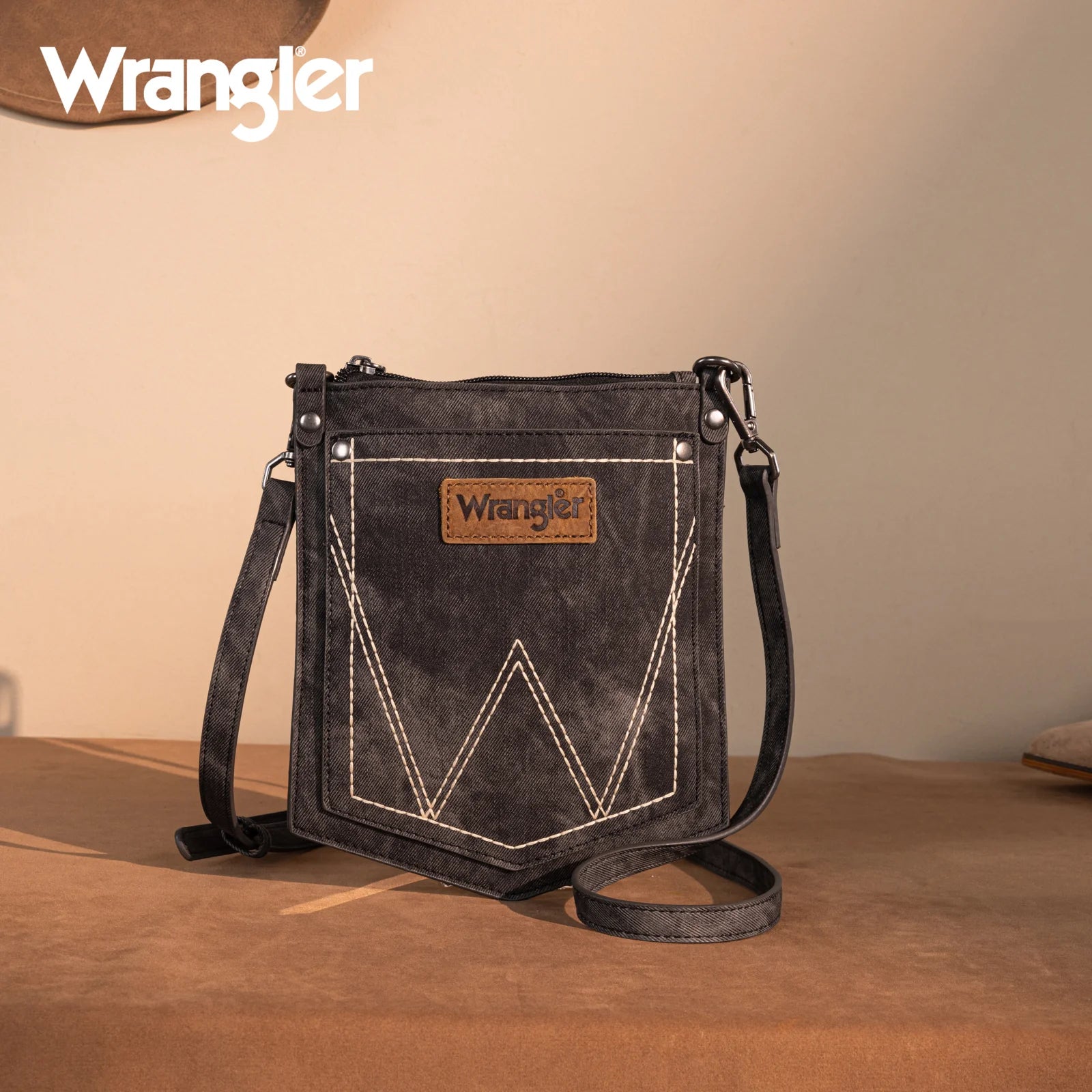 Wrangler "W" Stitch Denim Pocket Crossbody ~ Black - Henderson's Western Store