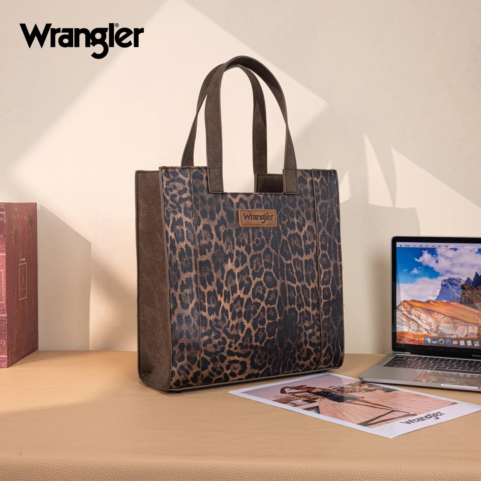 Wrangler Leopard Print Tote Bag- Coffee - Henderson's Western Store