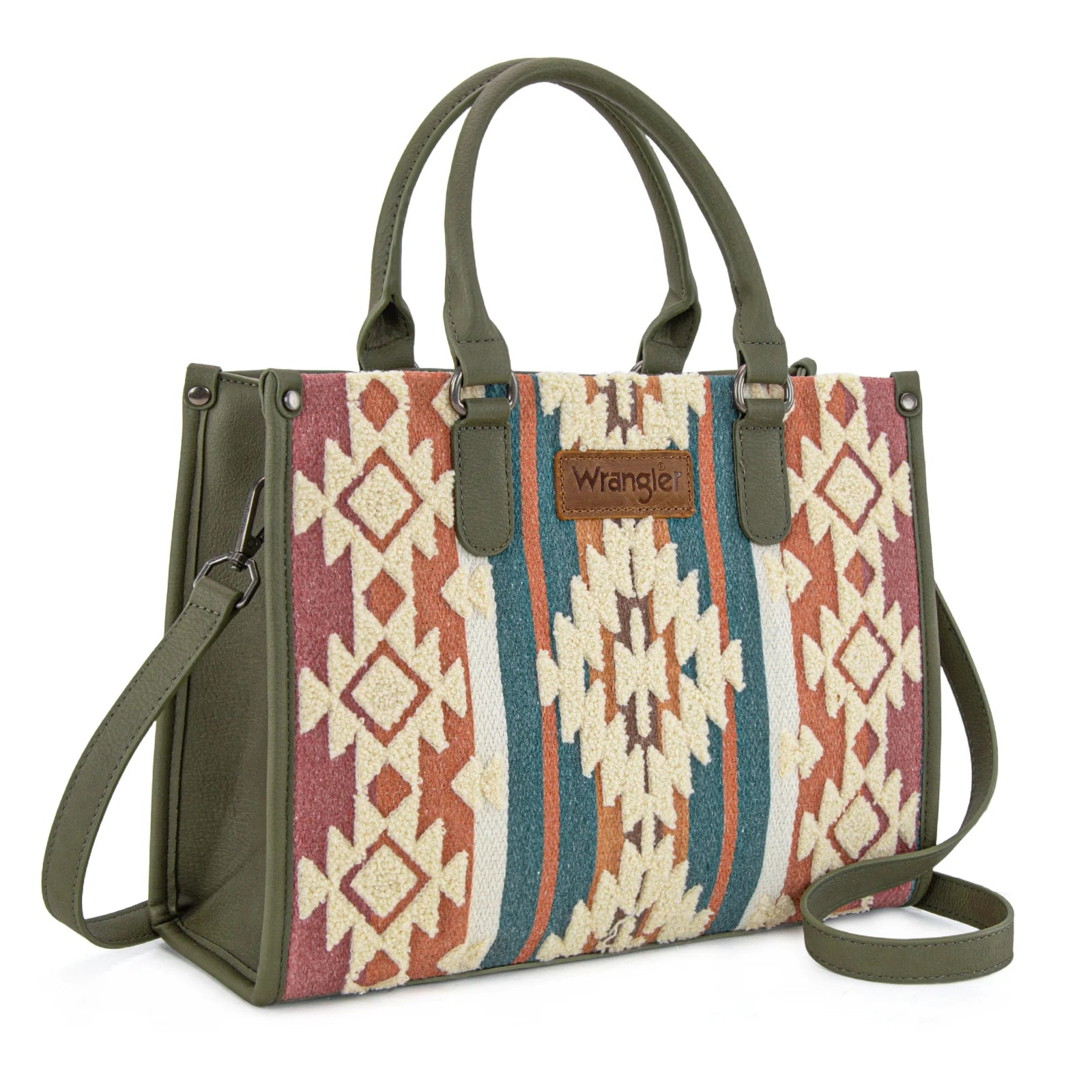 Wrangler Sherpa Aztec Canvas Tote/Crossbody - Green - Henderson's Western Store