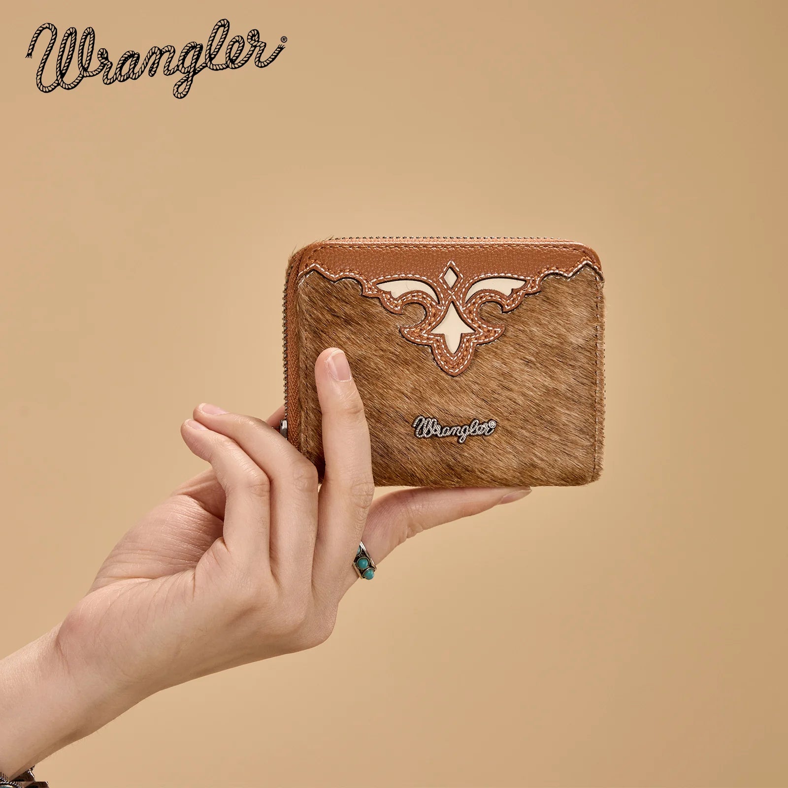 Wrangler Cowhide Zip-Around Wallet ~ Brown - Henderson's Western Store
