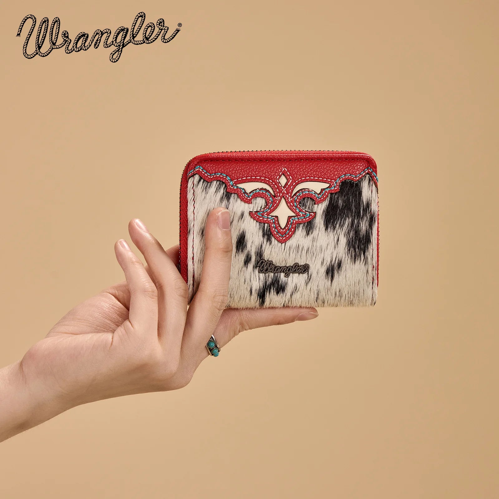 Wrangler Cowhide Zip-Around Wallet ~ Red - Henderson's Western Store