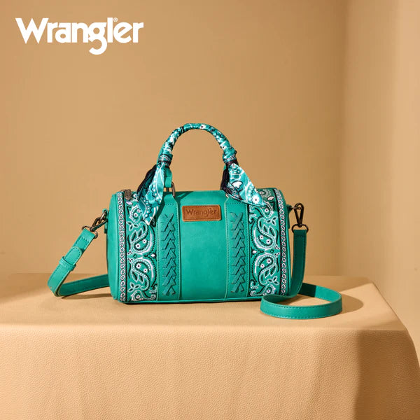 Wrangler Bandana Paisley Print Barrel Crossbody - Turquoise - Henderson's Western Store