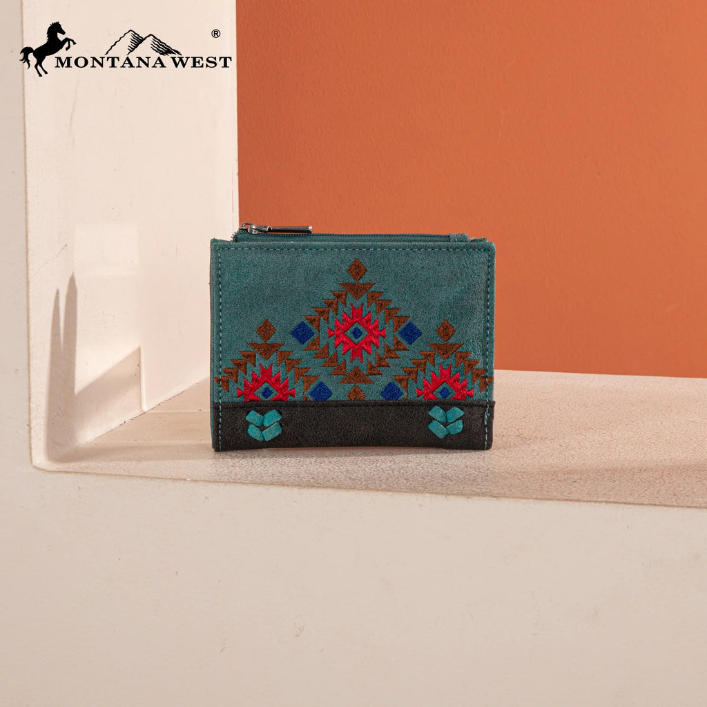 MW Embroidered Wallet ~ Turquoise