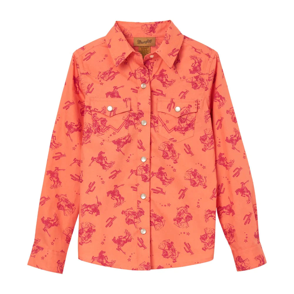 Girl's Wrangler Western Shirt ~ Coral - Henderson's Western Store