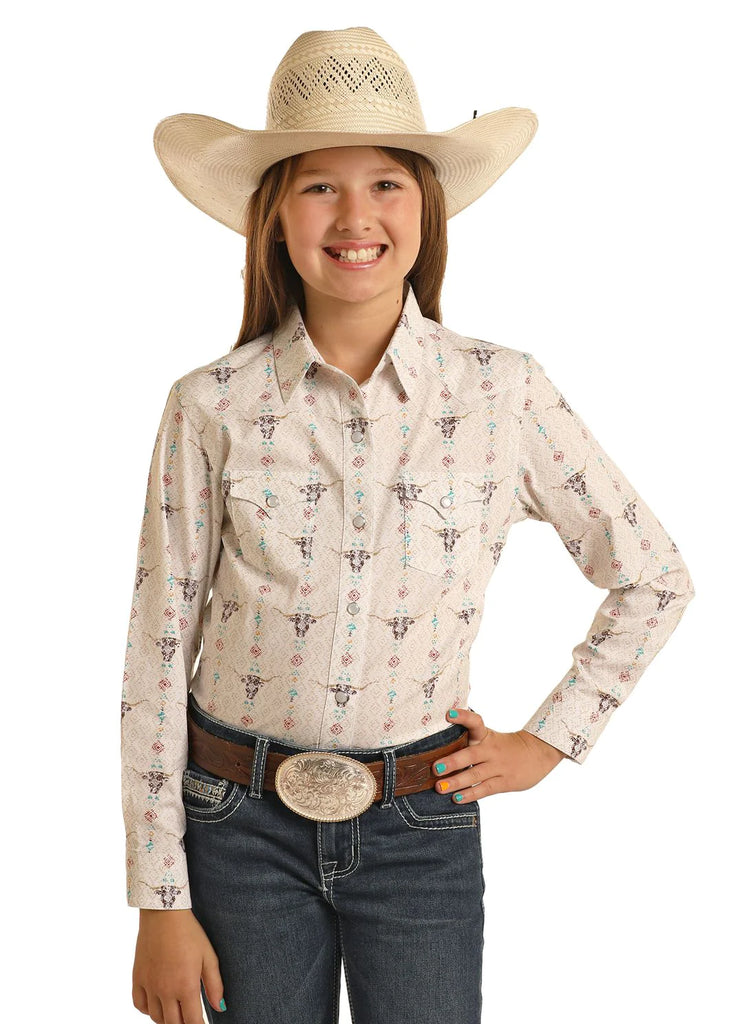 Girl's Longhorn Print Shirt by Panhandle - Henderson's Western Store