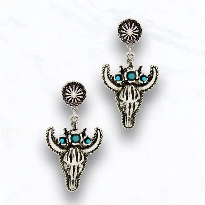 Turquoise Bull Skull Earrings - Henderson's Western Store
