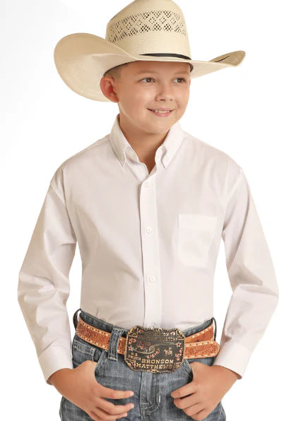 Boy's Solid Button Down by Rock & Roll ~ White - Henderson's Western Store