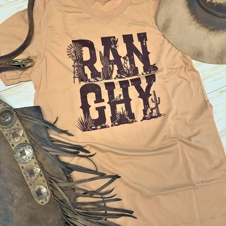 Ranchy Western Tee ~ Sand