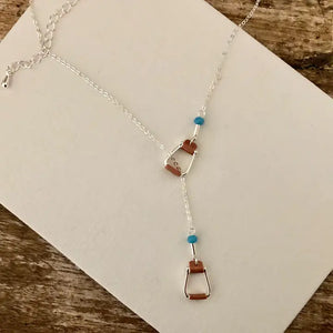 Load image into Gallery viewer, Saddle Stirrup &quot;Y&quot; Necklace W/Aqua Bead