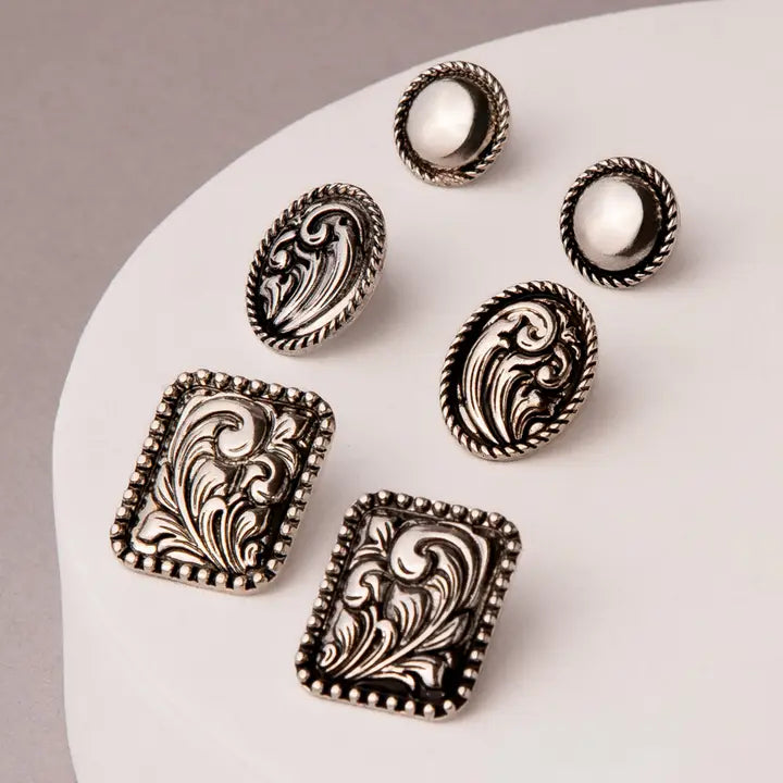 3-Pack Western Floral Scrolled Assorted Earrings - Henderson's Western Store