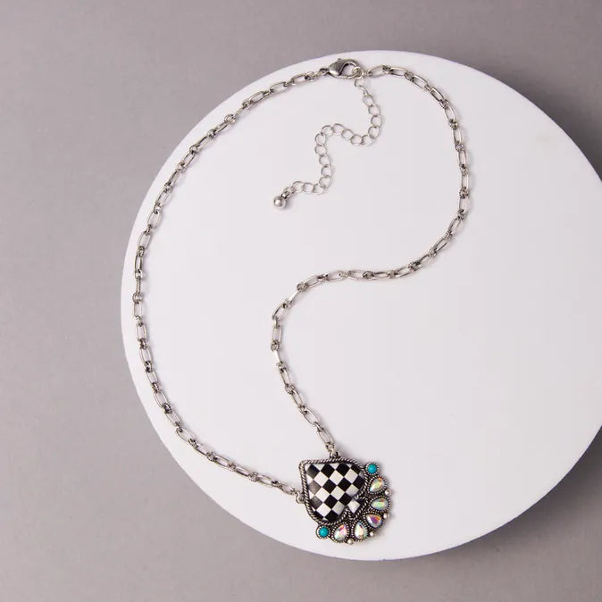 Western Checkered Spade Pendant Necklace - Henderson's Western Store