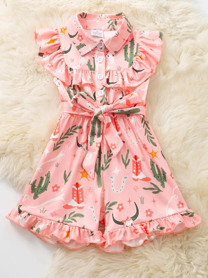 Cactus & Cow Skull Printed Girls Romper - Henderson's Western Store