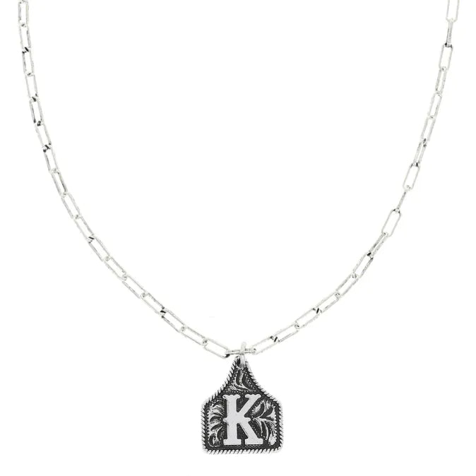 Western Initial Cattle Tag Pendant Necklace ~ K - Henderson's Western Store