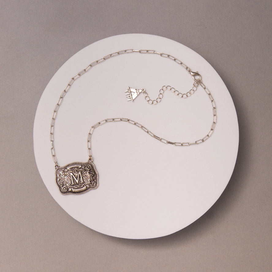 Western Buckle Initial Necklace ~ M - Henderson's Western Store