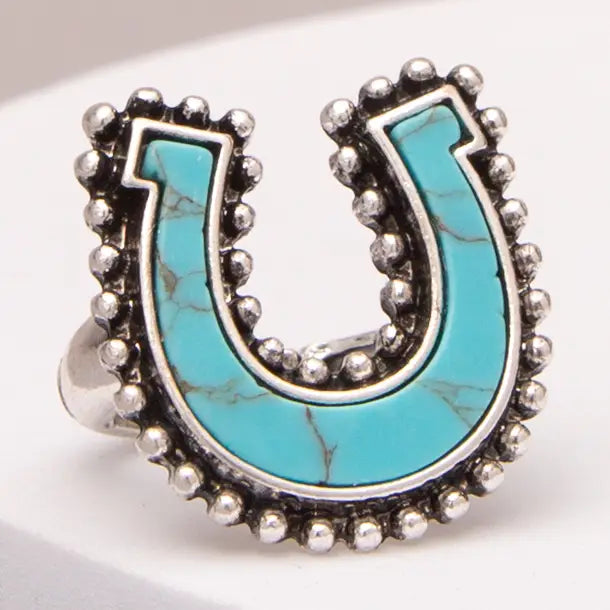 Western Turquoise Inlay Horseshoe Ring - Henderson's Western Store