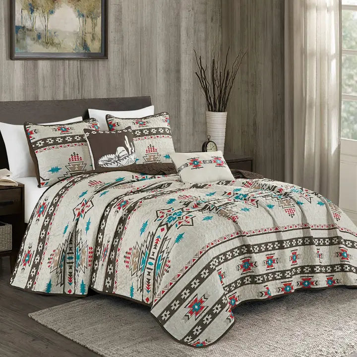 Southwestern Sedona Desert Aztec Quilt Coverlet - 5 Piece Queen - Henderson's Western Store