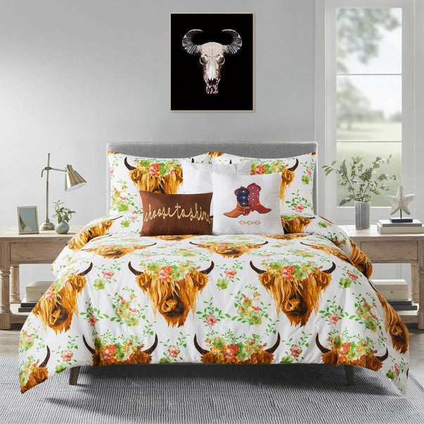 Western Linen Comforter Set ~ Highland Cow