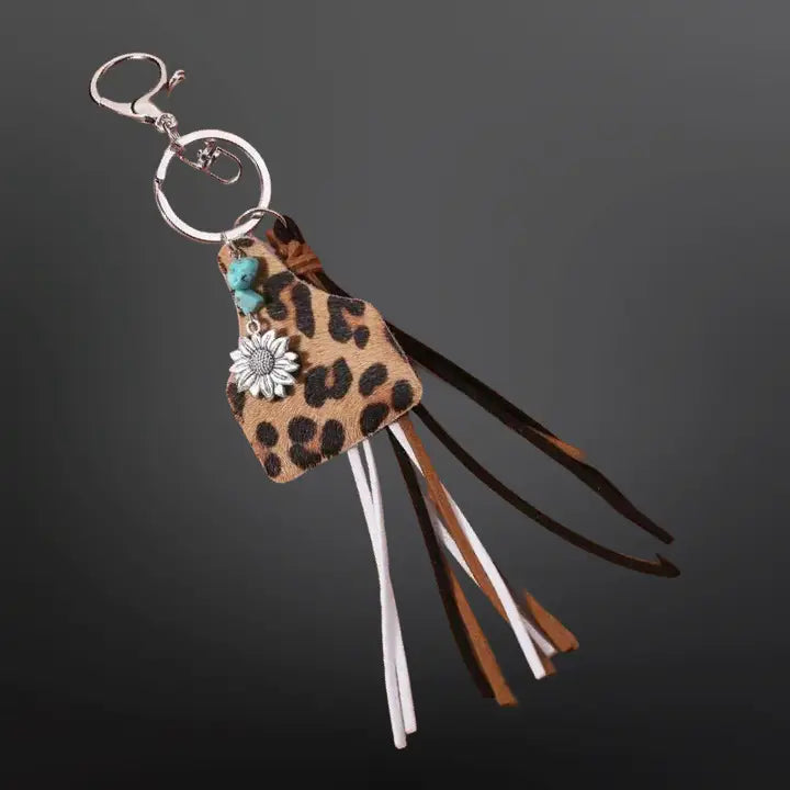 Cheetah Cow Tag Tassel Key Chain - Henderson's Western Store
