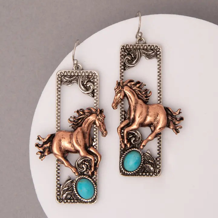 Western Wild Horse Dangle Earrings - Henderson's Western Store