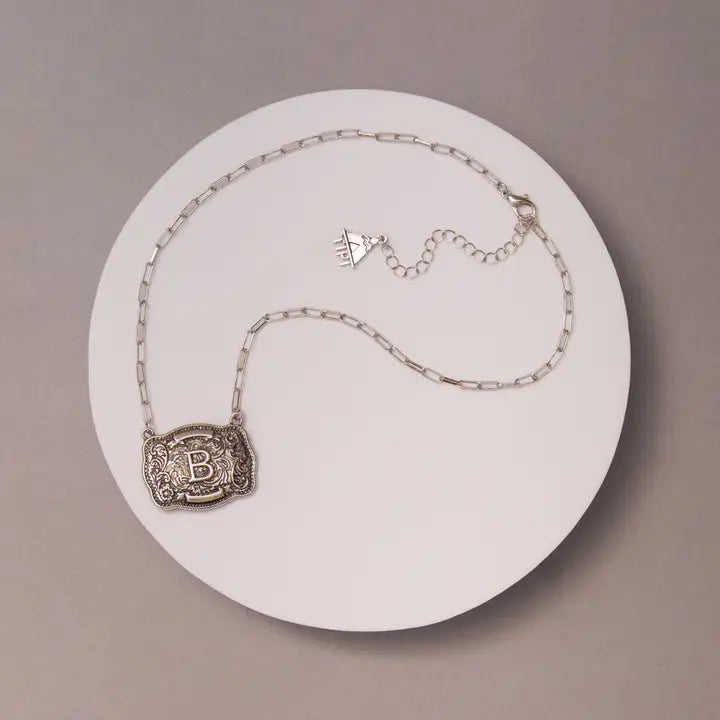 Western Buckle Initial Necklace ~ B - Henderson's Western Store