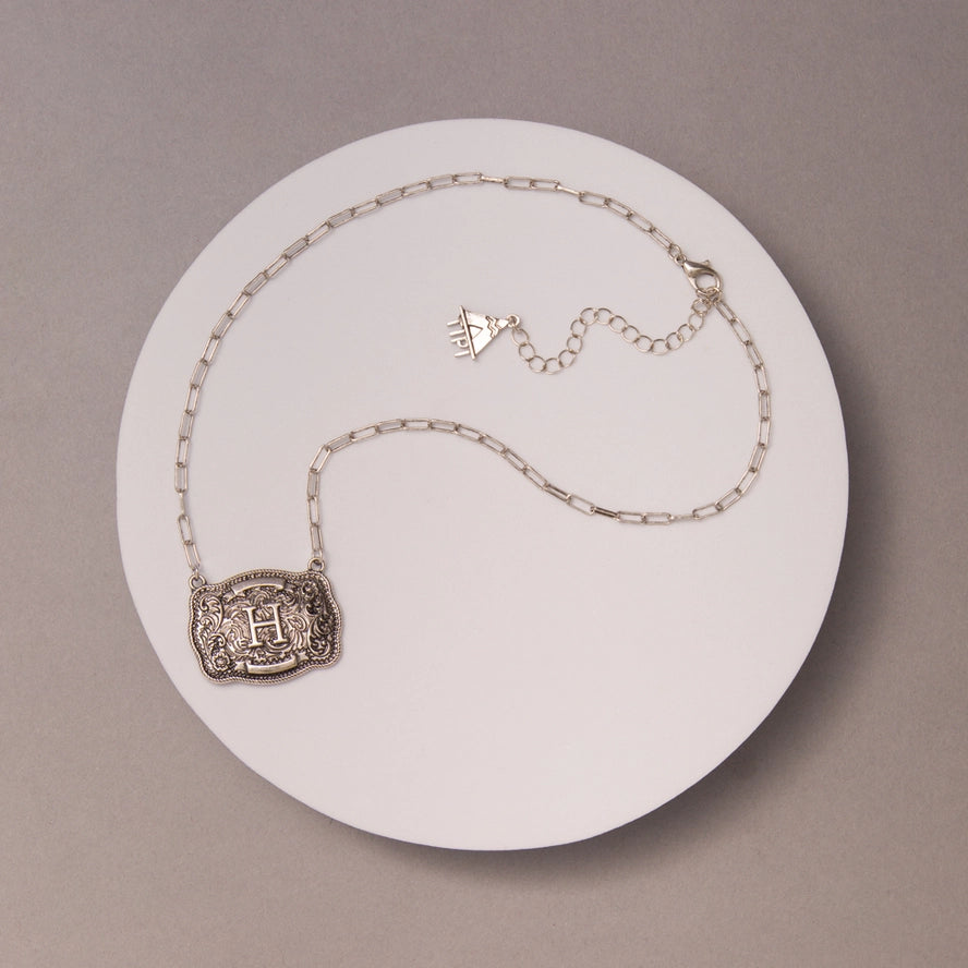 Western Buckle Initial Necklace ~ H - Henderson's Western Store