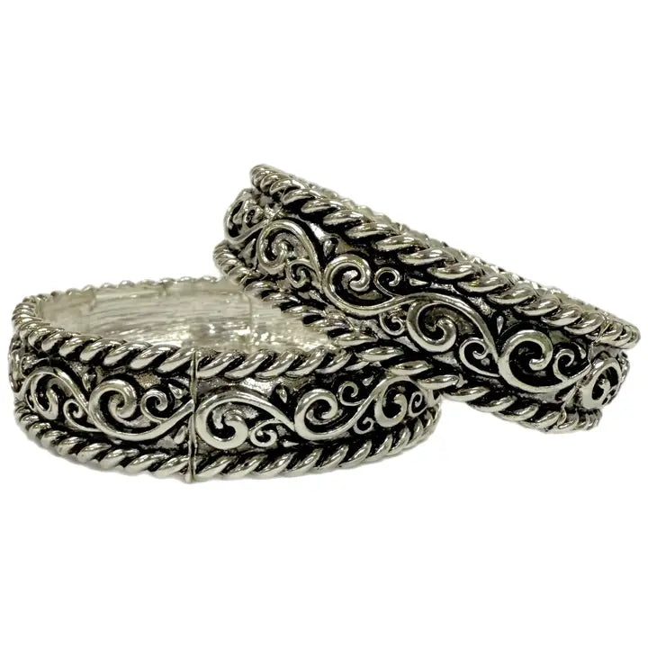 Floral Swirl Stretch Bracelet W/Rope Edge - Henderson's Western Store