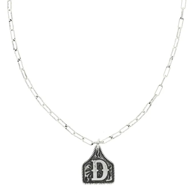 Western Initial Cattle Tag Pendant Necklace ~ D - Henderson's Western Store